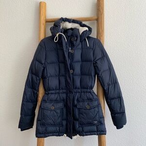 Abercrombie & Fitch Women's Small Quilted Puffer Hooded Jacket Navy Winter Fall